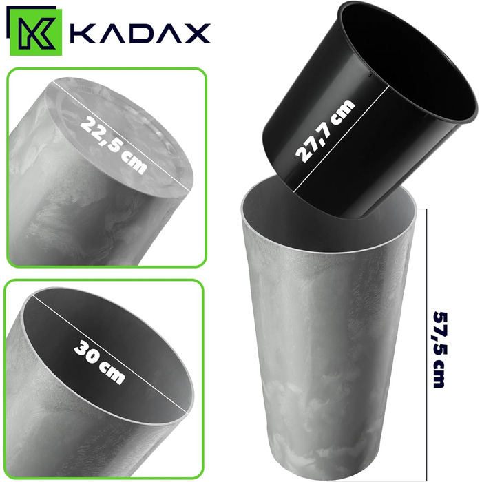 Набір горщиків KADAX (3 шт) з дерев'яною стружкою, сірий бетон, 19.25/30 см