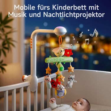 Мобіль для ліжечка TUMAMA KIDS з музикою та проєктором зірок, іграшка для малюків 0-9 місяців, з пультом, сенсорна іграшка для новонароджених