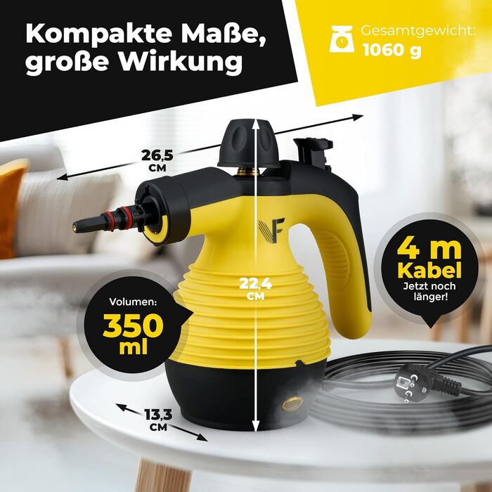 Пароочисник ручний Neighbor's Friend® Нова модель - Потужний ручний пароочисник, 3.5 Bar, кабель 4м, бак 350мл. Для авто, майстерні, дому та миття вікон (Пароочисник - Жовтий - 2 шт. в наборі)