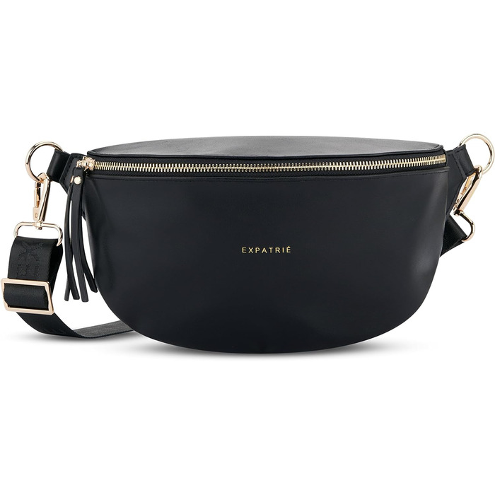 Поясна сумка Expatri Fanny Pack Women Black - Alice Medium - Сумка на пояс для фестивалю, подорожей та повсякденного життя з веганської шкіри - Нагрудна кишеня Стильний - Водовідштовхувальний