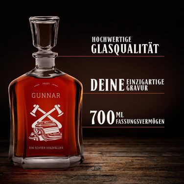 Мавертон Віскі Карафа + Набір склянок (2/4/6) з гравіюванням - 700 мл - Віскі Декантер - Подарунок на День народження для чоловіків (дерев'яний підставник)
