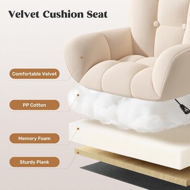 Ергономічне крісло 2-в-1 для дому та офісу: обертове, регульоване по висоті, з велюру, 360°, бежеве