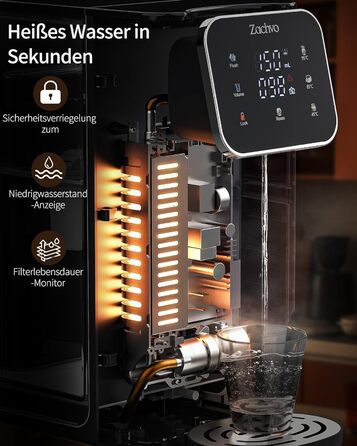 ЗACHVO Дозатор гарячої води UR05-2200W: миттєве гаряче водопостачання, 4 температурні режими, 3 об'єми, 4л бак, компактний та енергоефективний, захист від перегріву, дитячий замок, для кухні та офісу, фільтр з активованого вугілля