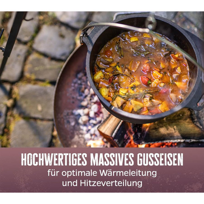 Набір голландської печі Grillfürst Dutch Oven BBQ Edition DO 9: чавунний котелок 8,5 л з підставкою, підняття кришки та сумка для зберігання