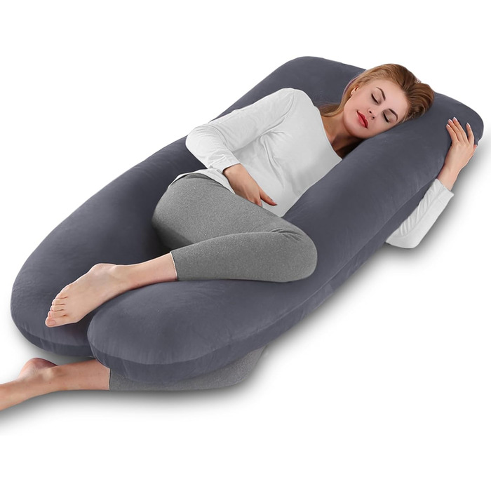 Вагітний подушковий, U-подібний, повноекранний, подушка для годування, подушка підтримки, подушка для вагітних, знімний чохол, 140x70 см (Ліловий, Велюр)