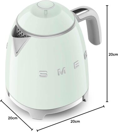 Електричний чайник Smeg KLF05CREU, 0.8 л, зелений, нержавіюча сталь, з індикатором рівня води та захистом від перегріву