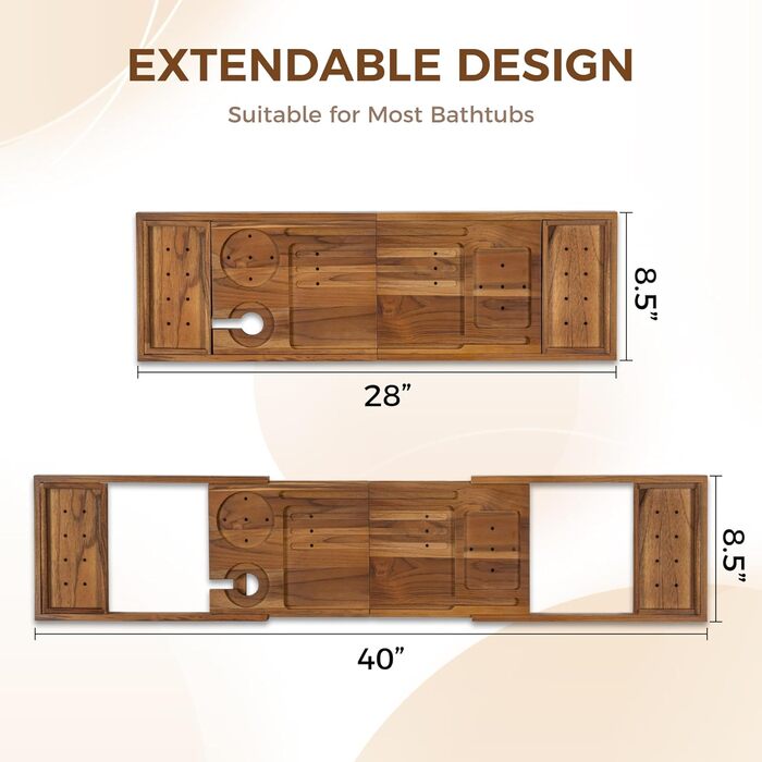 Підставка для ванни з текового дерева, розширювана, з тримачами для вина та телефону, книжкова стійка, для дому, спа, релаксації та читання, натуральне світле горіхове дерево