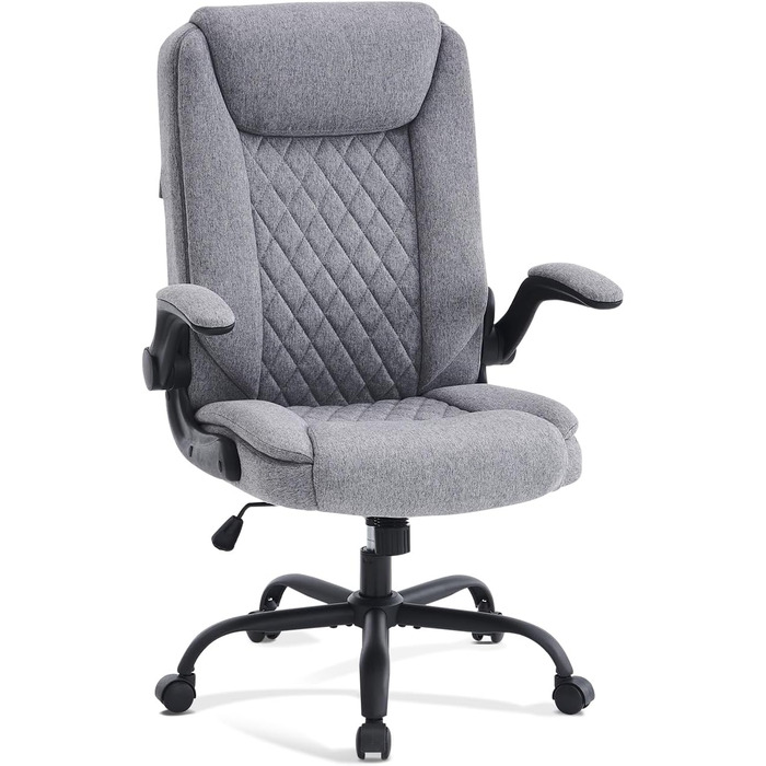 Офісний крісло CASTLOVE Ергономічне, для дому та офісу, сірого кольору, з підлокітниками, регулюванням висоти та нахилу, з підголівником, 150 кг, тканина