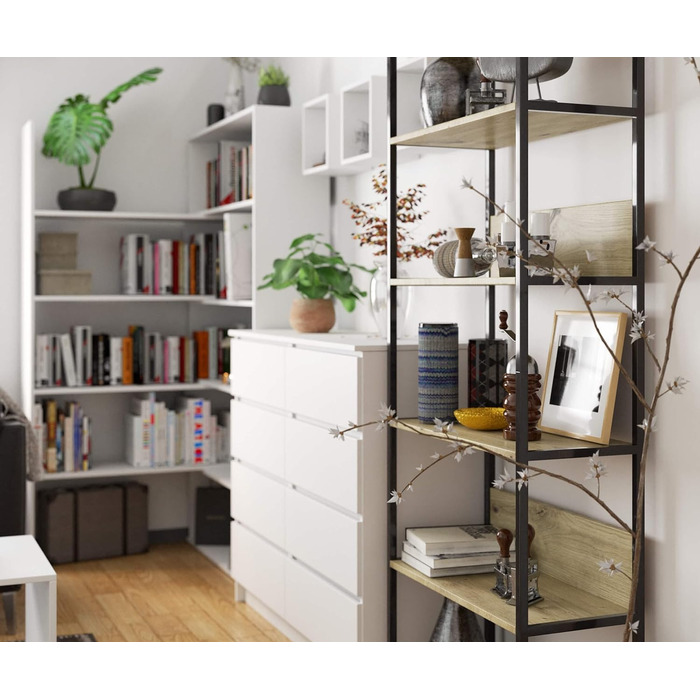 Стелаж AKORD з 6 полицями 50 см, індустріальний стиль, відкритий, з металевим каркасом, для кухні, спальні, офісу (чорний, дуб Artisan, 192 x 70 x 32 см)