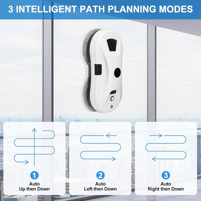 Робот для миття вікон Umelee з функцією розпилення води, 2800 Па, 10 мікрофібрових серветок, для внутрішніх та зовнішніх вікон