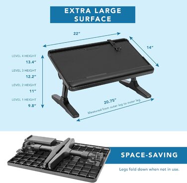 Підставка для ноутбука LAPGEAR з шкіри з регульованими ніжками, підставкою для зап'ястя, слотом для медіа та інтегрованим місцем для зберігання, для ноутбуків до 43,2 см (17 дюймів), Стиль № 78505 (Extra Large, Чорний)