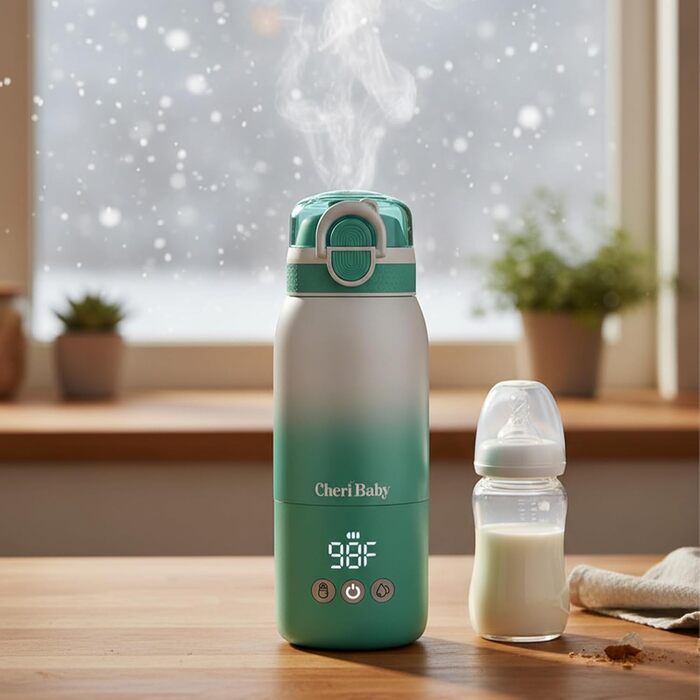 Портативний підігрівач пляшечок для дитини, швидкий нагрів, акумулятор 12000mAh, 2 режими нагріву (молоко/вода), об'єм 355мл, кришка з трубочкою