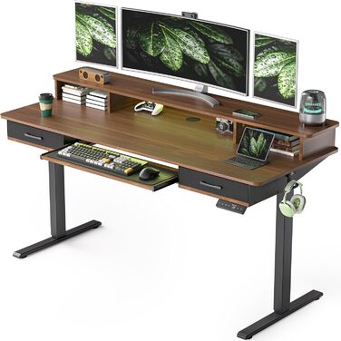 Регульований за висотою стіл WALKINGDESK для офісу, 160x60 см. Електричний, з полицею для клавіатури, 2 шухляди, білий.