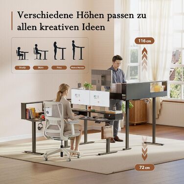 Електричний кутовий стіл Klicelor з регулюванням висоти, L-подібний стіл для стоячи роботи з 3 функціями пам'яті та антиколізійною технологією, ергономічний комп'ютерний стіл, білий (160 x 140 см) з LED-підсвічуванням та штекером