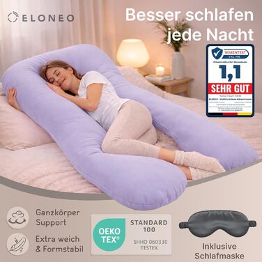 Подушка для вагітних ELONEO NEU для сну на боці, подушка для годування, XXL, фіолетова, знімний чохол, подушка для читання, пральна