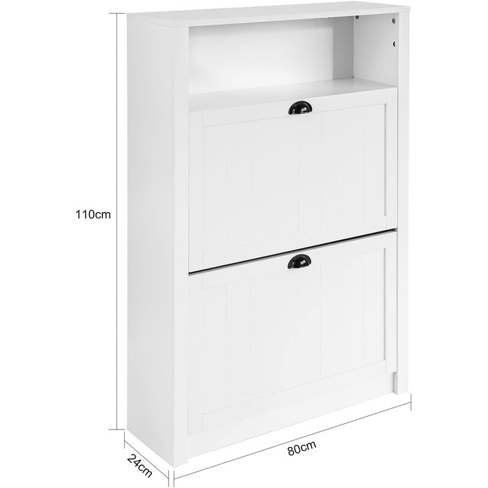 SoBuy FSR87-BR Взуттєва шафа з 2 дверцятами, вузька, з 4 полицями, з додатковою нішею (білий, 80x110x24 см)