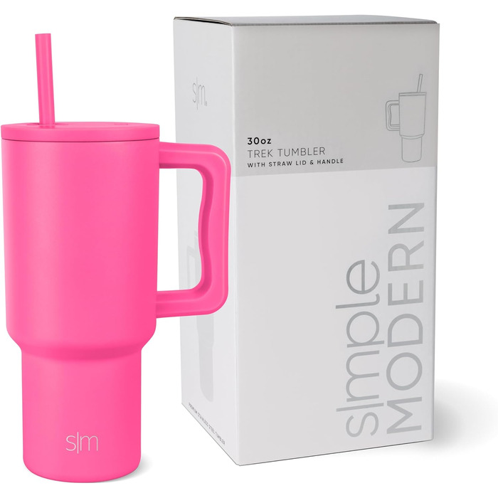 Термокружка Simple Modern з соломкою та ручкою | З ізольованої нержавіючої сталі | 890мл, Almond Birch (Raspberry Vibes) | Подарунок для жінок та чоловіків