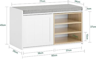 Купити FSR109-WN Лавка для взуття зі зберіганням, Біла, BHT 80x45x35см