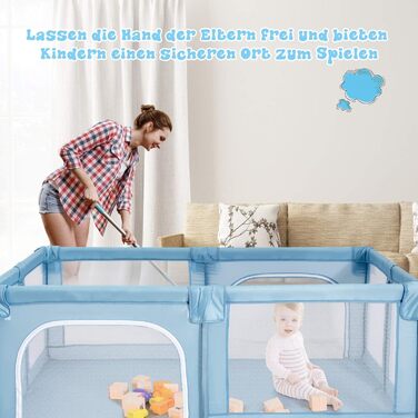 Дитячий манеж з 2 дверцятами, манеж з дихаючою сіткою та блискавкою, манеж, намет-манеж для немовлят та малюків (синій), 150 шт., 190