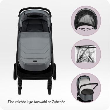 Дитяча коляска MoMi GISELLE 2 в 1 комбінована, сіра, з функцією візка, 5-точкова система безпеки, від народження до 22 кг, з корзиною для покупок, матрацом, дощовиком та пеленатором