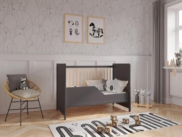 Дитяче ліжко-бічне ліжечко Love For Sleep Tokyo 120x60 см з бар'єром, антрацит-горіх, збірно-розбірне, для новонароджених