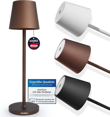 LED-лампа настільна бездротова (2 шт) - світло для вечері біле 38 см - преміум акумуляторна лампа з USB, тепле світло, для дому та вулиці. Білий (коричневий, 1 шт)