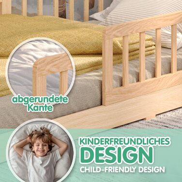 CADANI Мальте - ліжко-будиночок для дітей 120x200 см, біле, Montessori з бортиками, трансформується, з ламелями, до 200 кг, білий (90 x 200 см, натуральний)