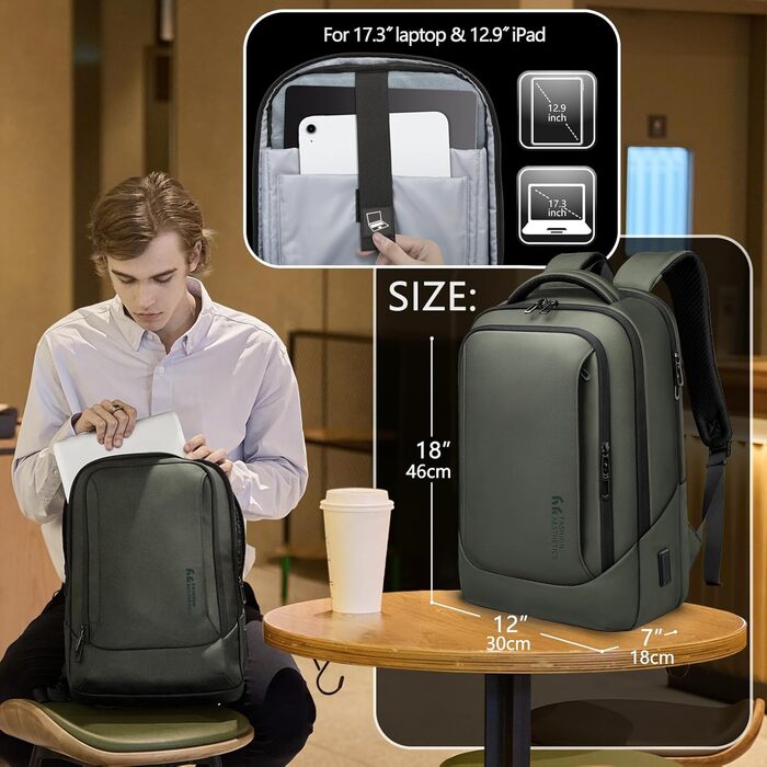 Рюкзак для ноутбука Heroic Knight: діловий, з USB-зарядкою, антикрадійний, 17,3