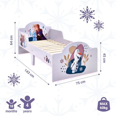 Ліжечко для малюків Disney Frozen, стабільна конструкція з ДСП, захисні бортики, ламелі, розмір 140x70 см (матрац не входить до комплекту)