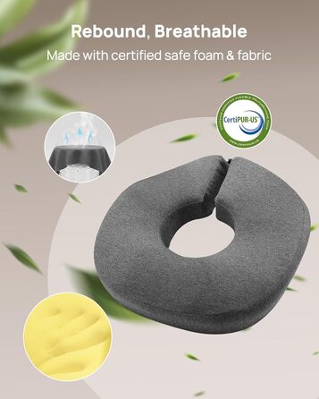 Ортопедична подушка-кільце Feagar: регульований ергономічний сидінець-пончик від геморою та ішіасу, для копчика, післяпологовий (Сірий, стандарт 60-100 кг) для авто, офісного крісла та візків