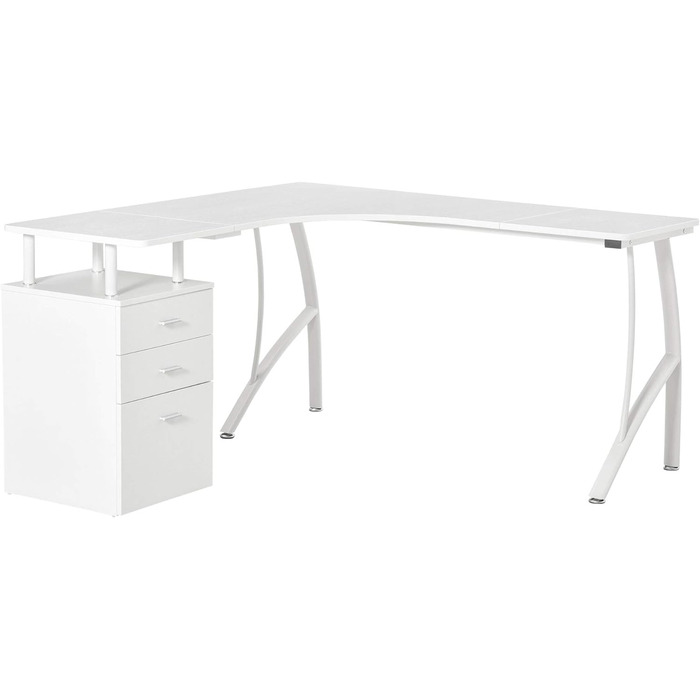 Письмовий стіл HOMCOM L-подібний з висувними ящиками з матеріалу МДФ Метал Домашній офіс Кутове робоче місце Індустріальний стиль, Білий 143,5 х 143,5 х 76 см