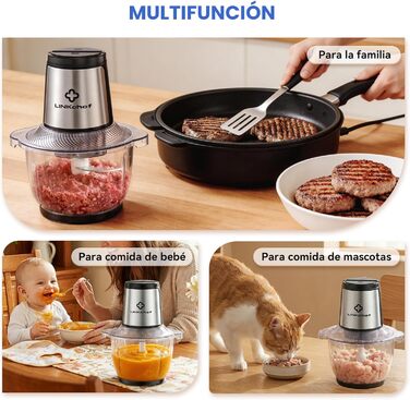 Подрібнювач LINKChef електричний 1.5л, скляна чаша, сталеві ножі, 2 швидкості, для м'яса, фруктів, овочів та дитячого харчування, сріблястий