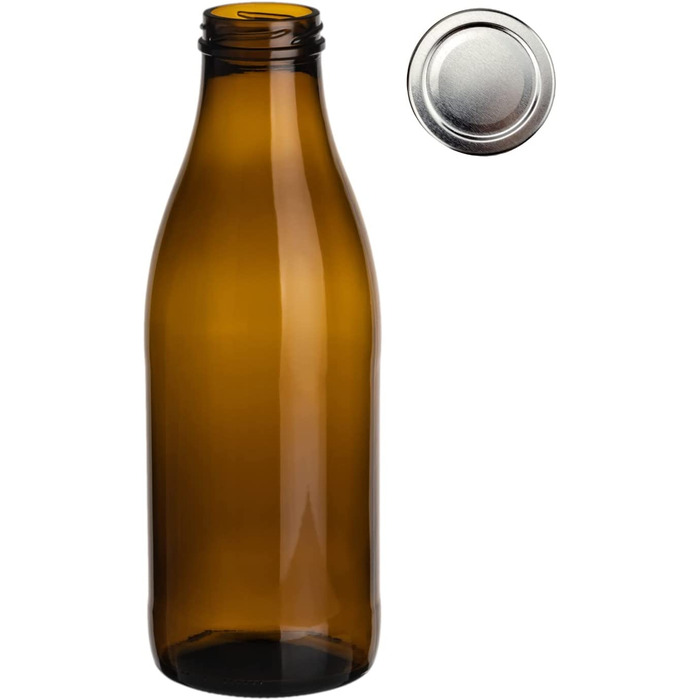 Набір з 20 пляшок для соку gouveo об'ємом 1000 мл з кришкою, що загвинчується білого кольору-велика скляна пляшка об'ємом 1 літр з кришкою TO48-порожня пляшка для наповнення кухні і будинку (20 шт., коричневого / сріблястого кольору)