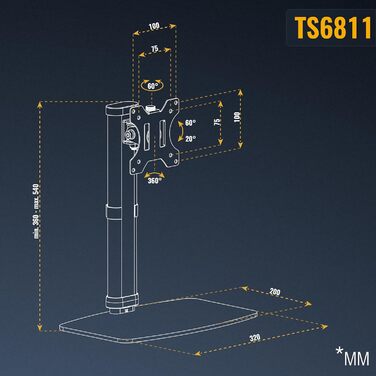 Кріплення для монітора RICOO TS4011: настільна підставка VESA для моніторів 17-32 дюймів, регульована, гнучкий кріплення