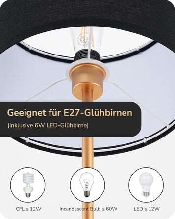 Дуговий світильник EDISHINE 160 см з ножним перемикачем, в т.ч. E27 LED, вінтажна лампа для читання з чорним лляним абажуром