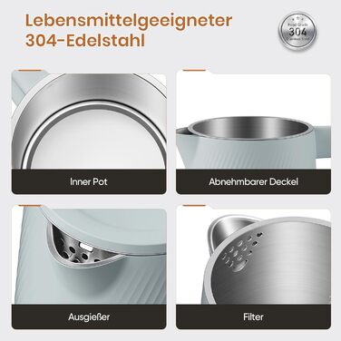 Електричний чайник OLEGA 1.8L, 1800W, нержавіюча сталь, автоматичне відключення, захист від сухого кипіння, блакитний