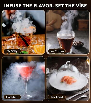 Електричний набір для копчення віскі з LED-підсвічуванням, 6 ароматів деревини, без бутану, перезаряджається, вінтажний, барний аксесуар, подарунок для чоловіків, батька, чоловіка