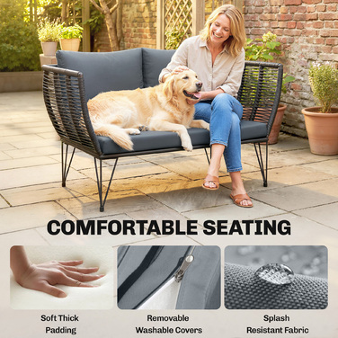 Диван садовий з подушками на 2 місця, вуличний диван для балкона, ротанговий диван з поліротангу, садові меблі 123 x 67 x 72 см, світло-сірий