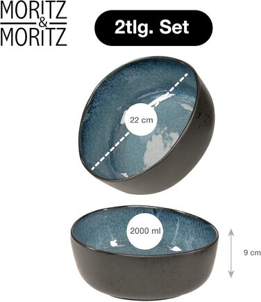 Набір посуду Moritz & Moritz ORGANIC на 6 осіб (18 предметів) - Елегантний набір тарілок з якізного каменю. Включає: 6 тарілок для вечері, 6 десертних тарілок, 6 супових тарілок, 2 сервіровочні миски (Блакитний)
