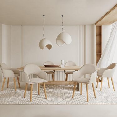 Набір з 4-х оббитих стільців для їдальні з підлокітниками, бежевий колір, дерев'яні ніжки. Підходять для кухні та вітальні.