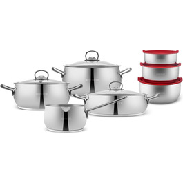 Набір кухонного посуду Karaca Stahl 13 предметів з контейнерами для зберігання - високоякісний нержавіюча сталь для приготування та зберігання їжі