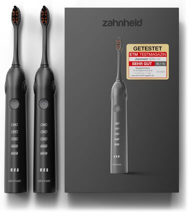 Електрична звукова зубна щітка Zahnheld® Gero G2 з чохлом для подорожей та насадкою | 5 режимів чищення, тривалий час роботи акумулятора, білий | 1x білий, 2x чорний