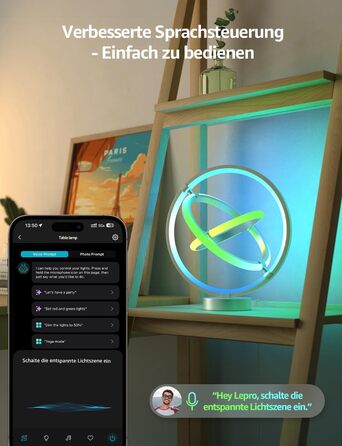 Lepro AI Розумна лампа TB2, Персоналізований світловий дизайнер на основі AI, Синхронізація з музикою/Керування через додаток, Настільна лампа з регулюванням яскравості, RGB+IC технологія, Сумісна з Alexa/Google, Без пульта керування, Ключ скрипки (Planet