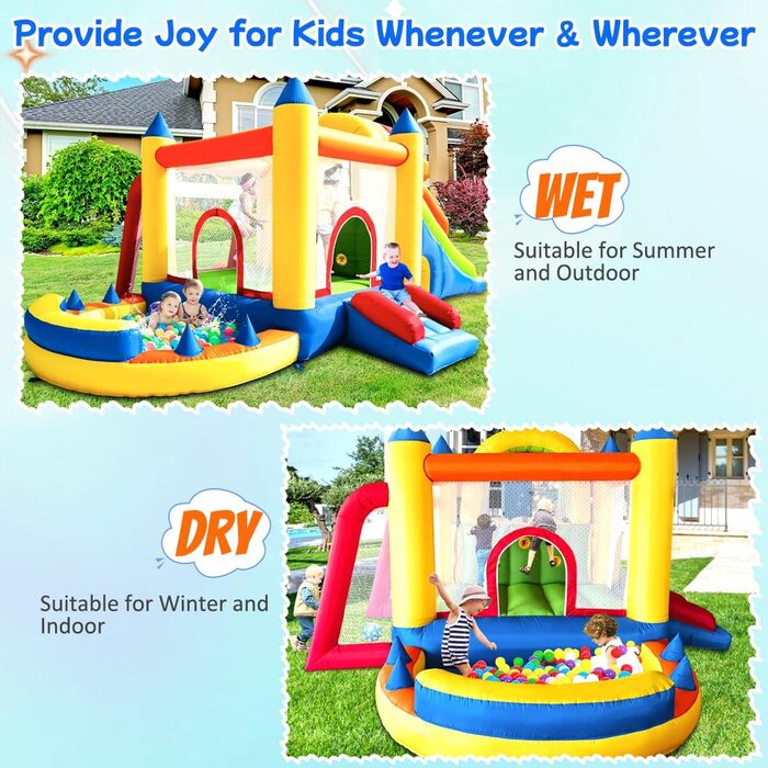 Надувний батут для дітей з насосом, міцний матеріал, для 3-4 дітей, 315x245x194 см (QCPY)