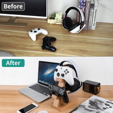 Підставка для геймпадів та навушників GEEKRIA з масиву дерева, універсальна, для PS4/PS5/Xbox/Switch/8BitDo, аксесуар для ігрового столу (світло-коричнева)