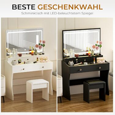 Трюмо COMHOMA з підсвічуванням, дзеркалом та прихованою LED-смугою, зі стільцем та 5 висувними ящиками, з розеткою, 3 колірні температури та регульована яскравість, білий