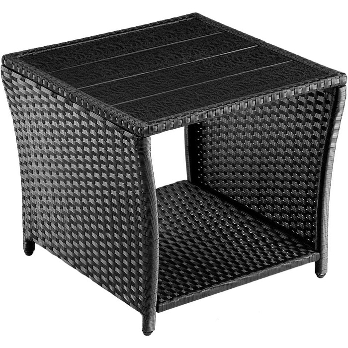 Журнальний столик Casaria Poly Rattan зі стільницею з ДПК, 45x45x40 см, 80 кг, стійкий до погодних умов, чорний