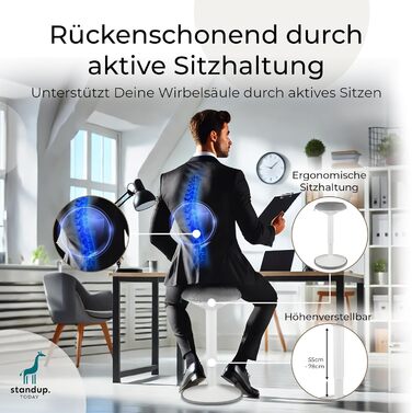 Високий пуф Standup.Today Ella (білий/зелений) – регульована висота 55-80 см – ергономний пуф для офісу та дому – пуф-гойдалка для робочого столу (білий/світло-сірий)