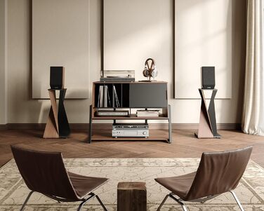Стіл для програвача FITUEYES DESIGN з дерева, велика тумба Hi-Fi з висувною дверцятами, полиця для 120 платівок, вантажопідйомність 50 кг, серія Eiffel