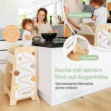 Дитячий навчальний столик-лесенка EXPLORER Kids® 5-в-1 | Монтессорі | Регульована висота, захист від перекидання | Розвиває моторику, вивчення чисел та форм | Дерев'яний, білий та салатовий | Від 1 року